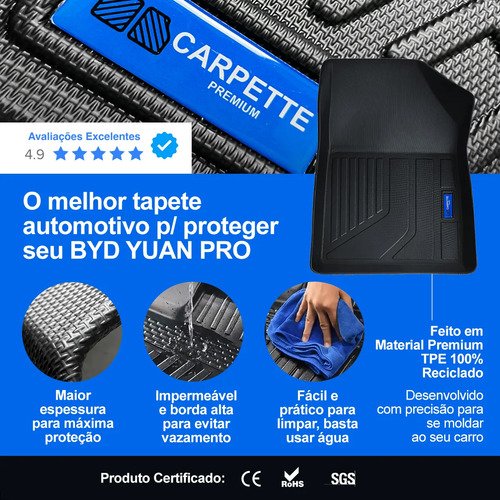 Kit Completo Tapete Byd Yuan Pro 3d Tpe Impermeável Carpette Preto - Imagem 2