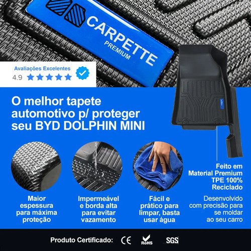 Kit Tapete Byd Dolphin Mini Completo Impermeável Carpette Preto - Imagem 2